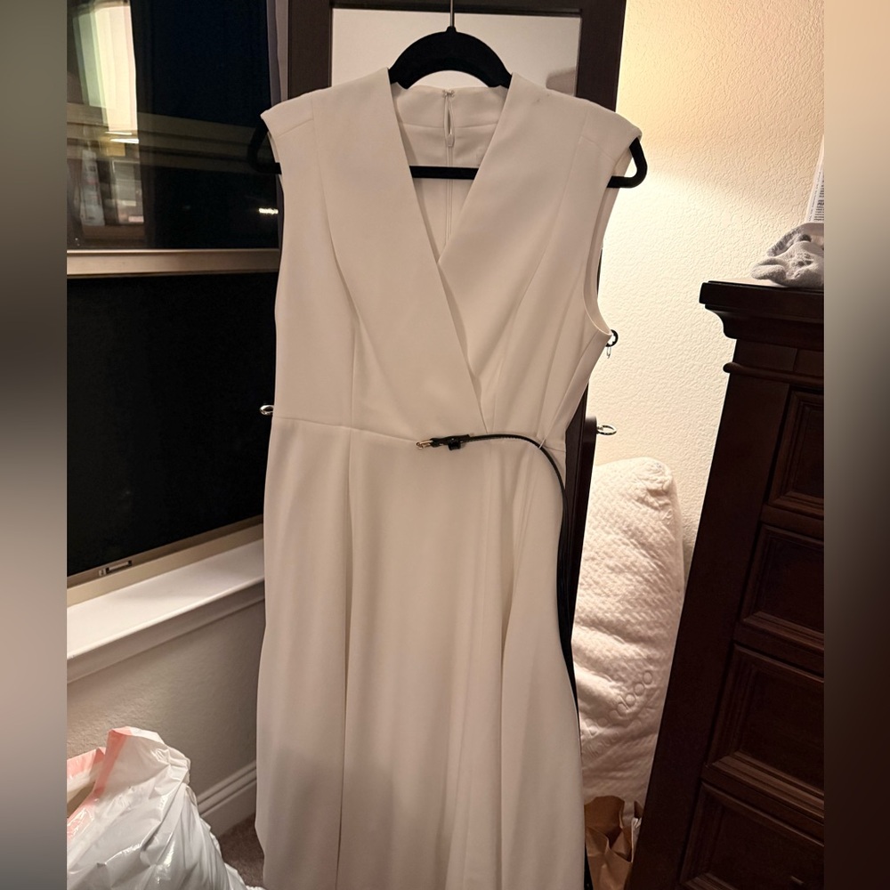 Calvin Klein White Sleeveless Midi Dress